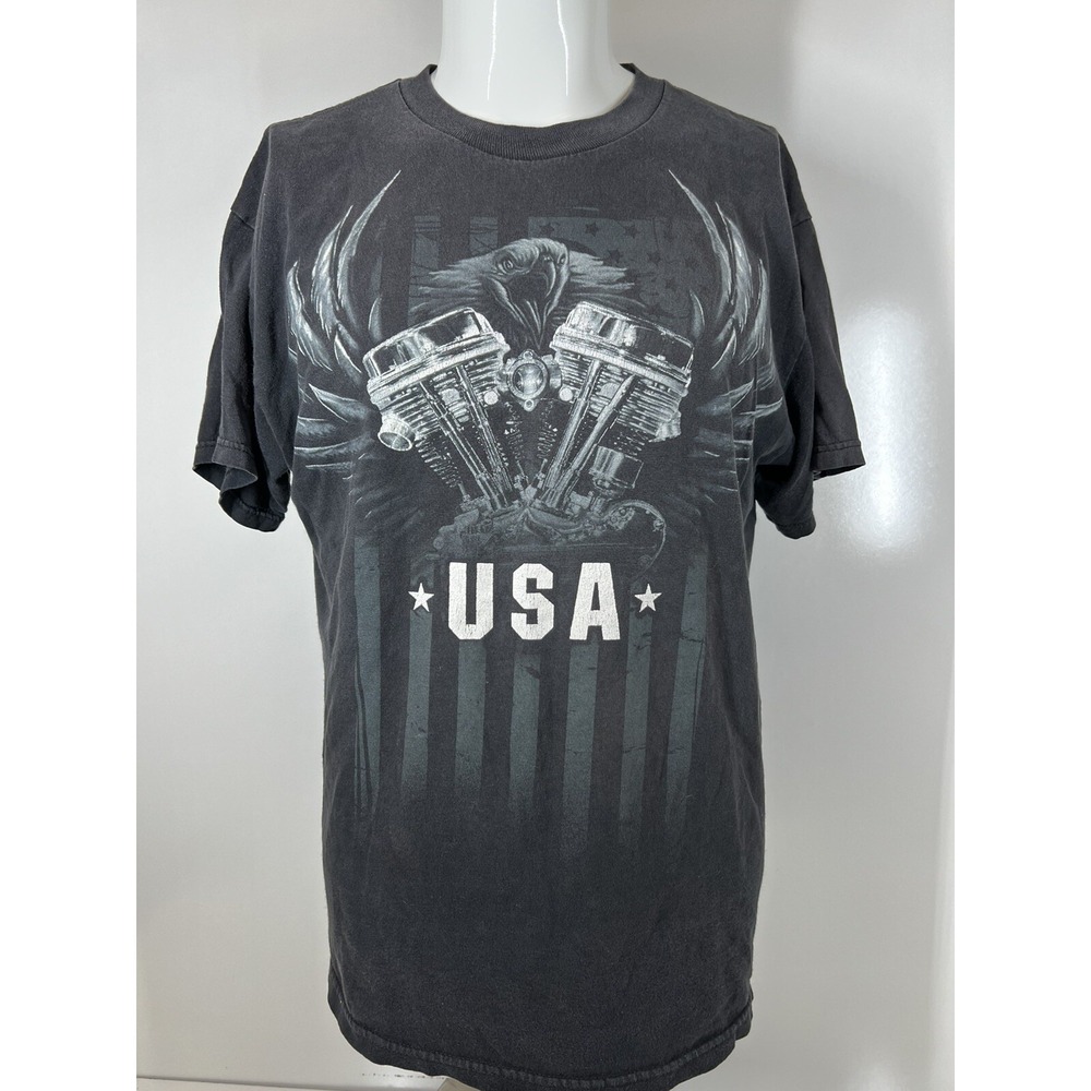 National Heritage Black Motorcycle Engine Eagle Short Sleeve‎ Shirt Unisex SZ L